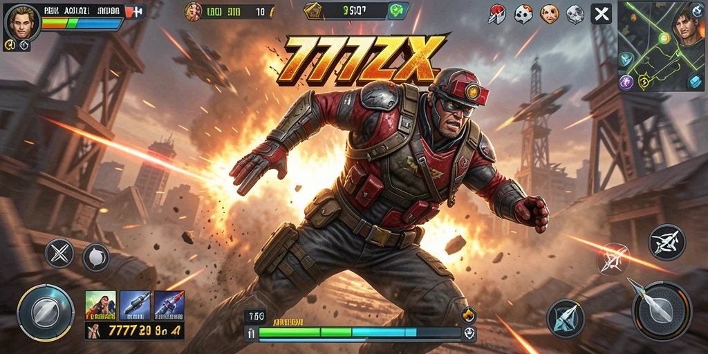 Screenshot gameplay <strong>777ZX</strong> menunjukkan aksi pertempuran yang intens dan mendebarkan.