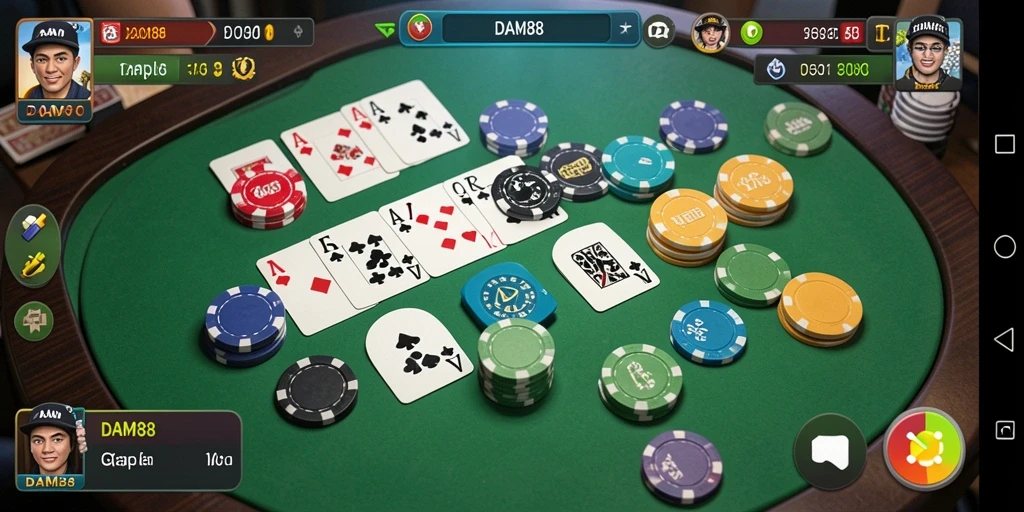 Screenshot gameplay DAM88 menampilkan suasana permainan Gaple yang seru.