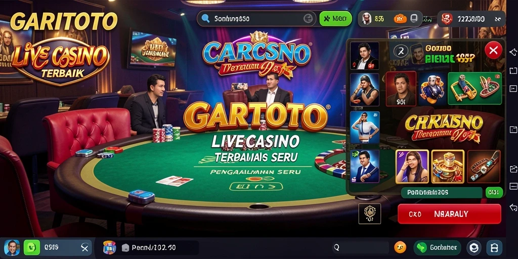 Screenshot utama GARITOTO menampilkan dealer cantik dan suasana kasino yang nyata.
