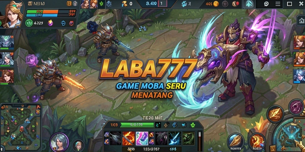 Screenshot gameplay LABA777 menampilkan pertarungan seru antar karakter MOBA.