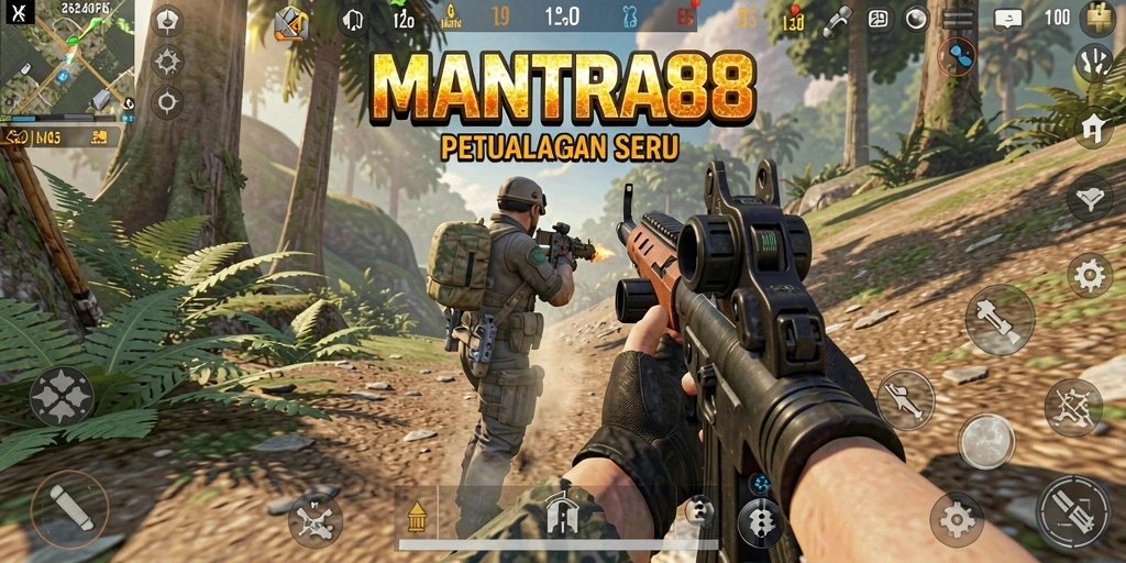 Tampilkan gambar gameplay intens dari MANTRA88 dengan aksi seru.