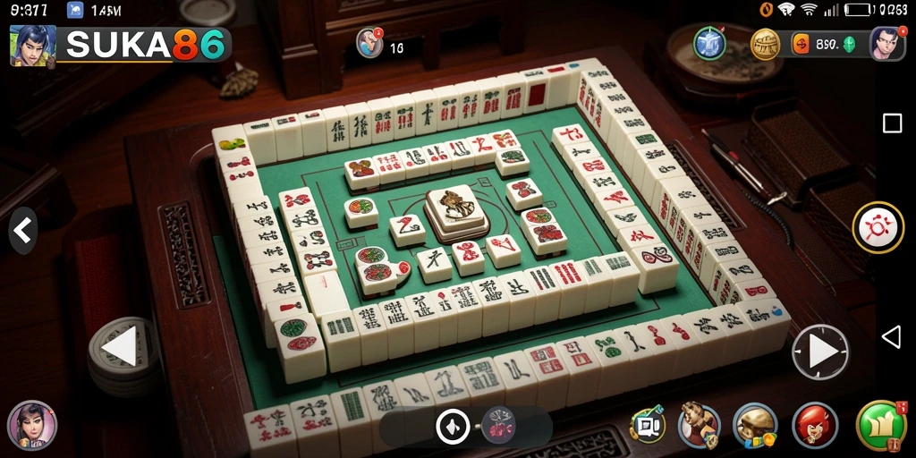 Screenshot gameplay SUKA86 menampilkan antarmuka permainan Mahjong yang menarik.
